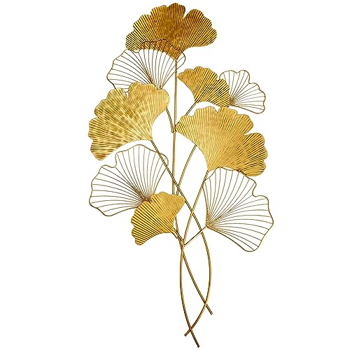 fikujap Elegante Wanddeko Ginkgo 110cm Gold in filigraner Blattform Wanddekoration Wohnaccessoire Ginkgoblatt von fikujap