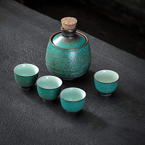 fikujap Keramisches Japanisches Sake -Set mit wärmerem, 4 Sake -Gläsern, Servierflasche und Wärmeschale, 6 tägliche Getränkeware von fikujap