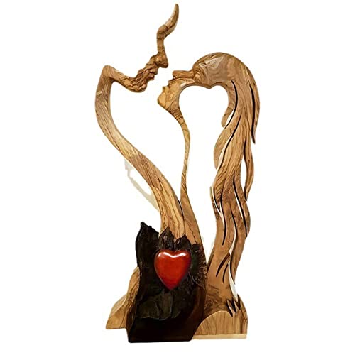 fikujap Liebe ewiges Holz Valentinstag Ornamente kreativer männlicher und weiblicher Küsse Holzstatue, handgefertigte Skulptur, Innenausstattung von fikujap