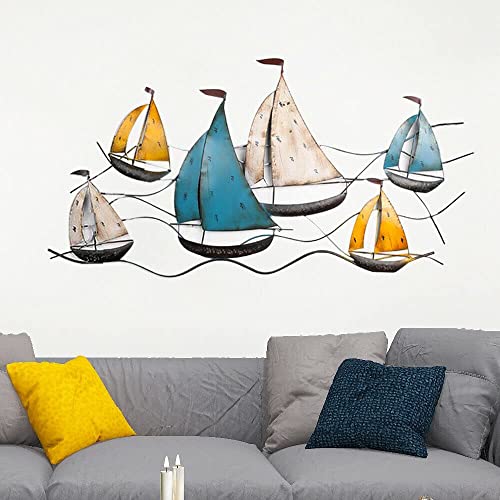 fikujap Maritime Wandhänge Metall Eisen Segelboot Deko für Haus Schlafzimmer Wohnzimmer Hotel Wanddekoration (117x67cm) von fikujap