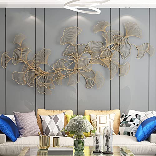 fikujap Wanddeko, Wandschmuck aus Metall Wanddeko Wandverzierung Dekoration Ginkgo für Wohnzimmer Schlafzimmer Esszimmer Wohnkultur 120 x 57 cm von fikujap