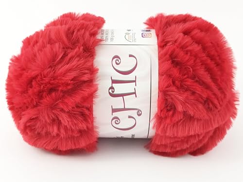 Fellwolle Chic 100g in verschiedenen Farben 100% Kunstpelz (rot - 24) von filati italiani