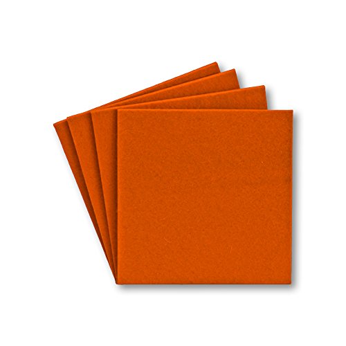 filzbrand Filzuntersetzer eckig, 4 er Set 11 x 11 cm in orange aus 100% WOLLFILZ (Designfilz) 3 mm dick, Untersetzer Gläser eckig, Untersetzer Glas eckig, Filz Untersetzer eckig von filzbrand