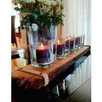 Tischdekoration Deko Aus Natur Holz Mit Windlicht Altholz Eichenbrett 95 cm Nachhaltige Handgemachte Tischdeko Herz Kerzenhalter von finchenswelt