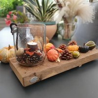 Tischdekoration Deko Aus Natur Holz Mit Windlicht Altholz Eichenbrett Nachhaltige Handgemachte Tischdeko Herz Kerzenhalter Komplett von finchenswelt
