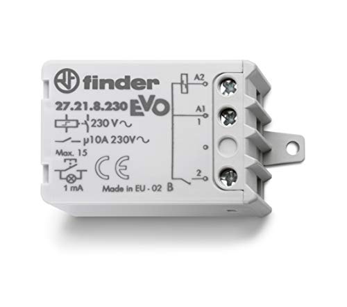 Finder 272182300000 Serie 27 Relais, 10 A, Unipolarer Schalter, 1 NO, AC, 50/60Hz, Standard, 230 V, Stecknuss, mit Limitator Leistung Spule von finder