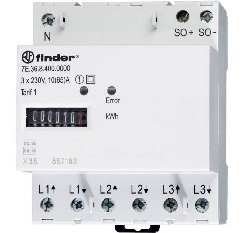 finder Drehstromzähler 3 Phasen Drehstromzähler 3 x 65 A, 1 Tarif, MID von finder