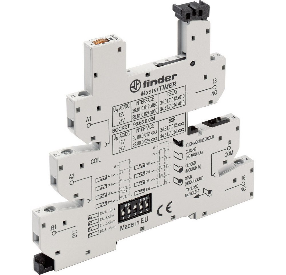 finder Relais-Modul Finder 93.68.0.024 Relaissockel mit Haltebügel, mit LED, mit EMV-Entst, (93.68.0.024) von finder