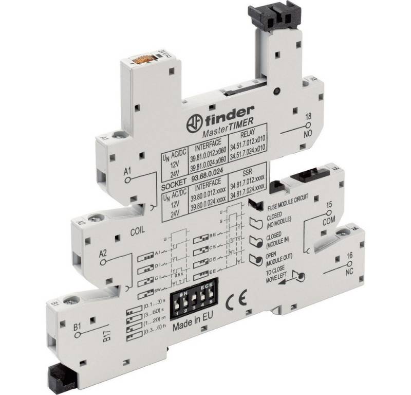 finder Relais-Modul Finder 93.68.0.024 Relaissockel mit Haltebügel, mit LED, mit EMV-Entst, (93.68.0.024) von finder
