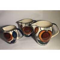 3x Keramikkrug Handgemalt Manufaktur Aalen, Germany Decor 314 , Wgp Vasenkrug 3 Größen Rarität Selten Sammler Art Deco 1930-40 von fineartsdeco