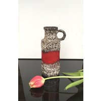 60Er Rote Lava Vase, Scheurich Keramik Rotweiss-Braun, Rot Fat Keramikvase, West Germany Form 401, Blumenvase 1960-70 von fineartsdeco