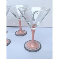80Er Martini Gläser Von Panache Opst Modern Cocktail Pink 5Er Set Rosa Grau Handgenlasen Schwere Top Zustand von fineartsdeco