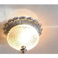 Ananas Schliff Deckenlampe, Hollywood Regency Lampe Kristall Glas Silber, Kleiner Kronleuchter Rokoko Form Diele Licht Top 1960Er von fineartsdeco