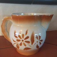 Art Deco Steingut Krug Milchkrug Spritz-Keramik Weiss-Orange Floral Ornament Spritzdekor German Keramikkrug 1930-40Er Jahre von fineartsdeco