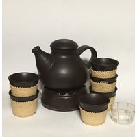 Keramik Teekanne Teekocher Tee-Tassen Bay Germany 1970Er Jahre , Neuzustand Teeservice Bast Teetassen Teezeremonie 70Er von fineartsdeco