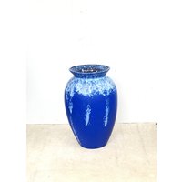 Blue Lava Floor Vase Ceramic Fat White Planet Rain Space Age Handmade Germany Rare Unique Item 60S von fineartsdeco