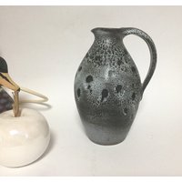 Goschala Keramik Vase, Einzelstück Kunstkeramik Blumenvase Grau-Weiss Schneeleopard Glasur, Signiert Form Jia Erhard Germany von fineartsdeco