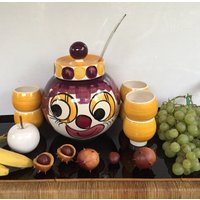 Clown Punsch Set Keramik Handgefertigt, Halloween Kinder-Geburtstag, Party - Geschirr, Rarität Handbemalt By Manufaktur Aalen, Deutschland von fineartsdeco
