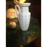 Keramikvase Scheurich Prisma Weiss, Vintage Vase Henkelvase Handgefertigt Relief-Keramik-Blumenvase Boho Home 1960Er-70Er Jahre von fineartsdeco