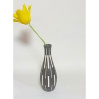 Modern Art Vase, Keramik Vase Handgefertigt Signiert By Piesche Und Reif, Gdr Germany Kunstkeramik Sgraffito Braun Weiss Unikat 60Er von fineartsdeco