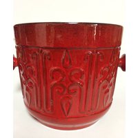 Red 70S Planter, Xl Ceramic Planter Relief, 2 Handles, West Germany Handmade Pottery Flower Pot, Red Glazed Tall Cachepot Xmas Home Deco von fineartsdeco
