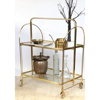 Vintage Barcart Gold, Klappbar Messing Kristallglas , Servierwagen Bremshey, Mid Century High Class Trolley, 70Er von fineartsdeco