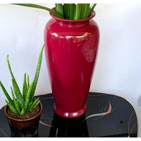 Vintage Bodenvase Handgefertigt Himbeer-Rot Hohe Vase, Gladiolenvase Sonnenblumenvase, Gräser Scheurich, Germany 45 cm/ 17.7" 1970Er Jahre von fineartsdeco