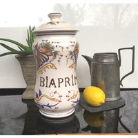 Vintage Apotheke Keramikdose, Biaprim Aufbewahrung Majolica Fayence - St. Clement, Frankreich Signiert Schlangen Vintage Pot Apoticaire von fineartsdeco