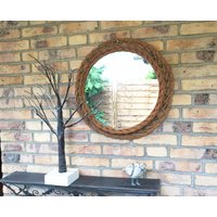 Vintage Wandspiegel Weide Handgefertigt Runder Spiegel Kunstvoll Doppelt 3 Din Top Zustand Boho Home Mid Century Unikat 1970Er von fineartsdeco