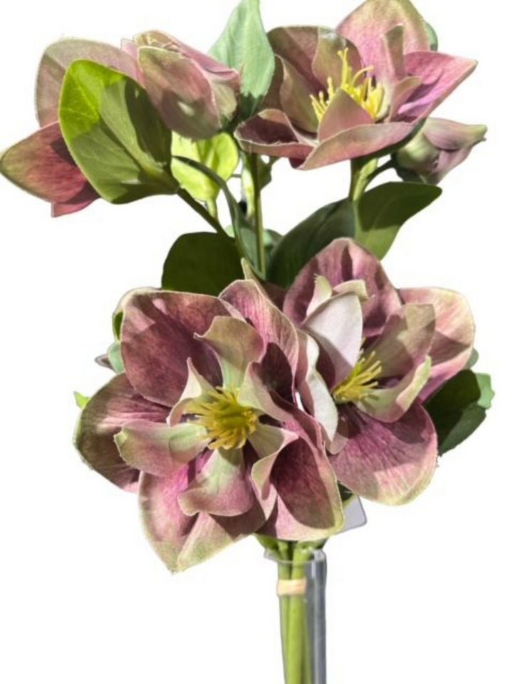 Kunstblume 2x Künstliche Christrosenbund x3 L35cm Christrose rosa/grün, finehomegarden, Kunstblumen Künstliche Blumen Heleborus Kunstpflanzen Dekopflanze von finehomegarden