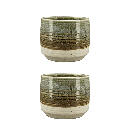 finehomegarden 2X Blumentopf Übertopf Stone ECOLO grün/Natur Ø8cm H7,5cm Topf Dekoration Deko von finehomegarden