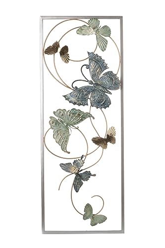 finehomegarden 3D Wandbild 28x4 H74cm Metall türkis/gold/blau Schmetterling Wanddeko Bild Deko von finehomegarden