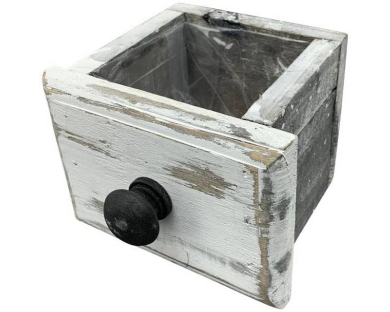 finehomegarden Blumentopf 2x Schublade weiß Shappy Holz Topf Ø18x14cm H13cm Pflanzkasten (1 St), Blumenkasten Kräuter Blumen Landhaus / Paket von finehomegarden