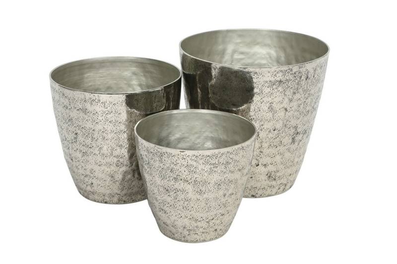finehomegarden Blumentopf Aluminium Topf Übertopf Blumentopf 3er Set silber Ø14+16,5+19,5cm (Set, 3 St., 3er Set), Pflanzgefäß Metalltopf Dekoration von finehomegarden