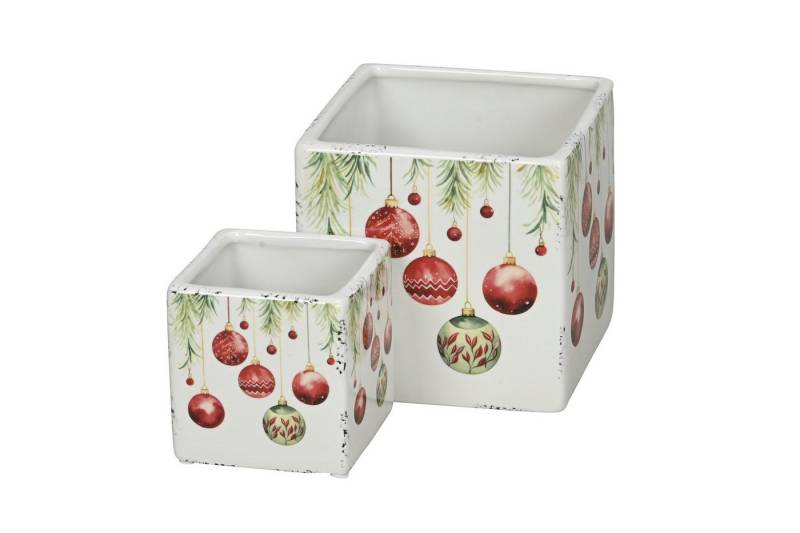 finehomegarden Blumentopf Keramik Blumentopf Set/2 Christbaumkugeln Übertopf weiss-rot-grün (Set, 1 St., 2er-Set), 8x8cm H8,5cm /13x13cm H12cm Dekoratives Pflanzen Festliche Deko von finehomegarden
