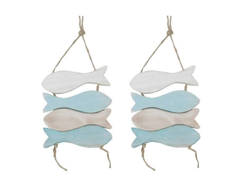 finehomegarden Dekofigur 2 x Maritim Hänger Deko Mobile Fisch 13cm x L40cm Holz hellblau/weiß (2 St), Wand Dekoration Bad / Paket von finehomegarden