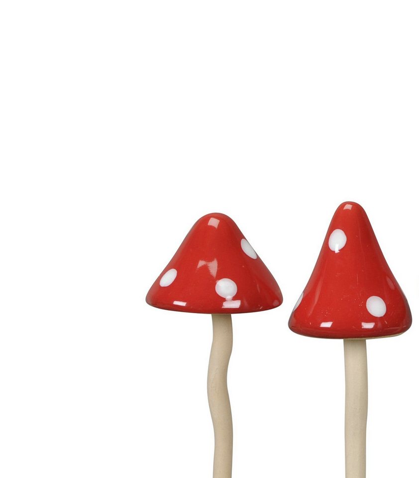 finehomegarden Dekofigur Dekofigur Pilz Keramik Stecker 2fach sort. Wald rot-weiß Ø6,5cm H17cm (Set, 2 St., 2 tlg), Garten Herbst Fliegenpilz Dekoration von finehomegarden