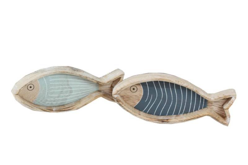 finehomegarden Dekofigur Fischschale Holz Fisch 2sort. Maritim 22x9cm natur/dkl. blau hellblau (2 St), Mediterran Sommer Dekoration / Paket von finehomegarden