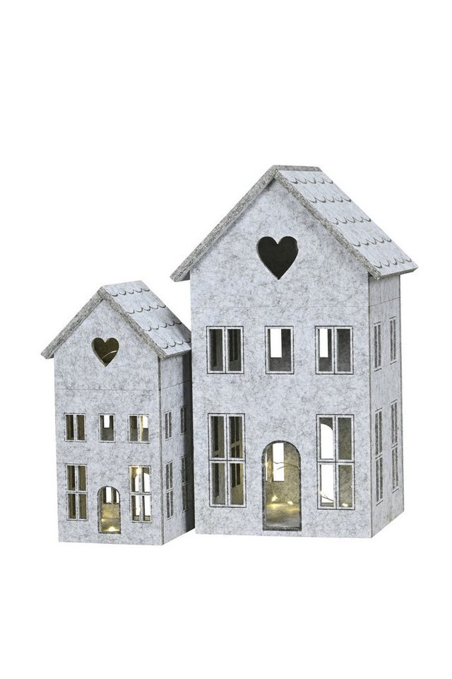finehomegarden Dekofigur Haus Led mit Timer 2erSet H28cm + H40cm Dekohaus Polyester/Filz (Set, 2 St., 2tlg), (Set, 2 St., 2tlg), natur Filzhaus Fenstetdeko Herbst Weihnachten von finehomegarden