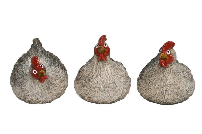finehomegarden Dekofigur Huhn Henne Steingut 3fach sort. creme/natur Ø14x13cm H15cm Landhaus (3 St), Ostern Skulptur Figur Osterfigur Deko Osterdekoration / Paket von finehomegarden