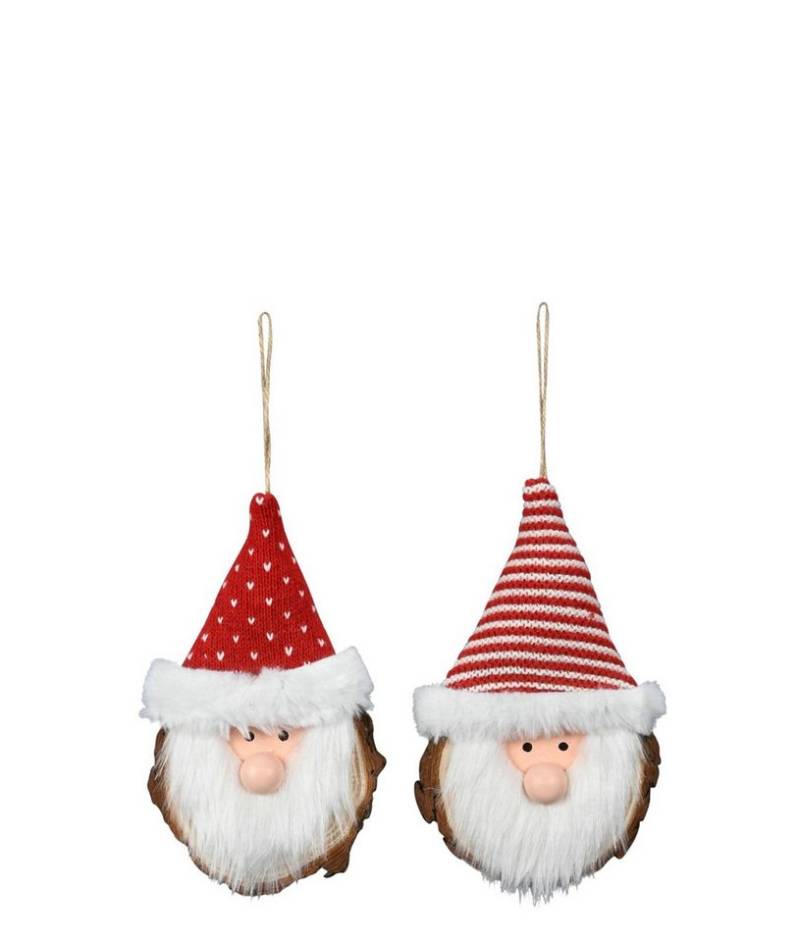 finehomegarden Dekofigur Nikolaus mit Bart Santa H18cm + 30cm zum hängen Holz/Polyester Pinie (Set, 2 St., 2er Set), 2fach sort. Weihnachtsdeko rot-weiß Fensterdeko 2Größen wählbar von finehomegarden