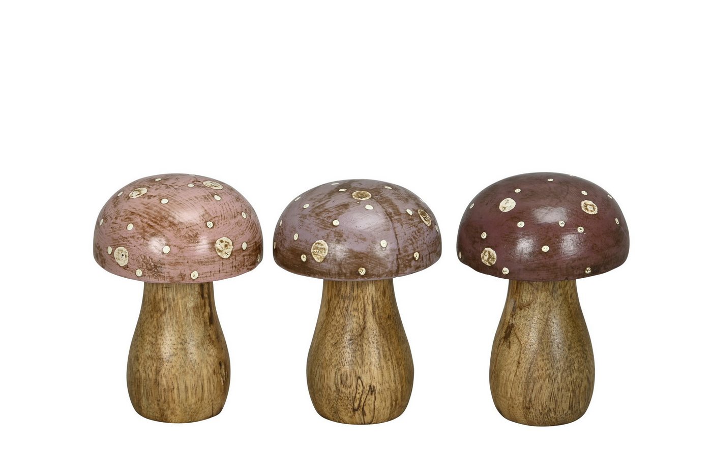 finehomegarden Dekofigur Pilz Mango Holz stehend 3fach und farbig sort. Wald Ø7cm Herbstdeko (Set, 3 St., 3 tlg), H10cm rosa/lila/burgund Herbst Dekoration von finehomegarden