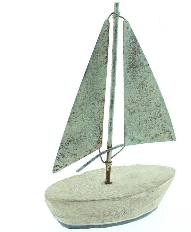 finehomegarden Dekofigur Segelboot Holz Schiff Boot Figur Maritim 14x6cm H20cm natur/blau (1 St), Sommer Dekoration Bad / Paket von finehomegarden