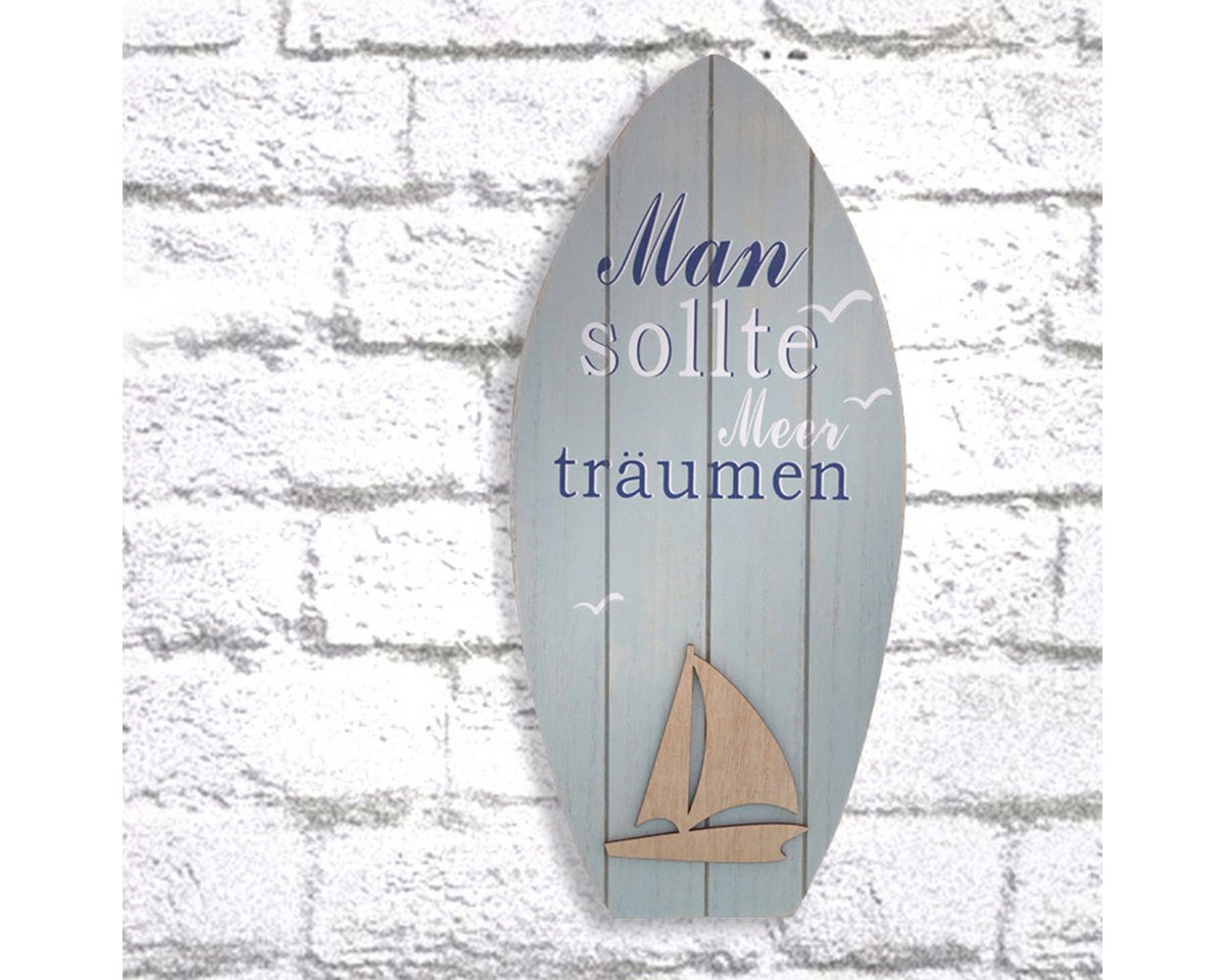 finehomegarden Dekofigur Surfbrett Board Aqua blau creme Holz Maritim Hänger 16x H35cm (1 St), Meer Segelboot Sommer Dekoration / Paket von finehomegarden