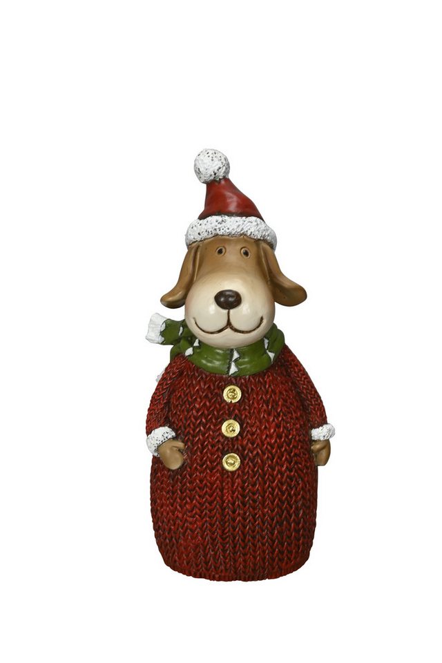 finehomegarden Dekofigur Zaunfigur Zaunhocker Hund Weihnachten rot/natur Figur 11x7,5cm H21cm (1 St), Garten Figur Dekoration Weihnachten von finehomegarden