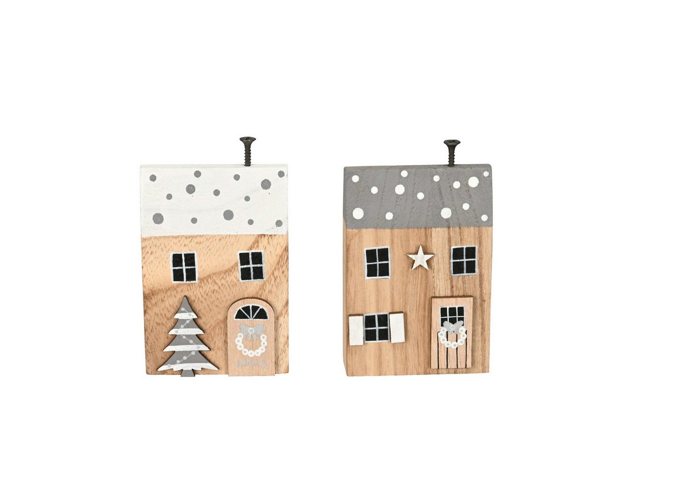 finehomegarden Dekoobjekt Häuser zum stellen 2fach sort.Haus H11cm + H16,5cm Deko Figuren (Set, 2 St., 2tlg), Holzhaus natur/grau/weiß Dekohaus 2 Größen wählbar von finehomegarden