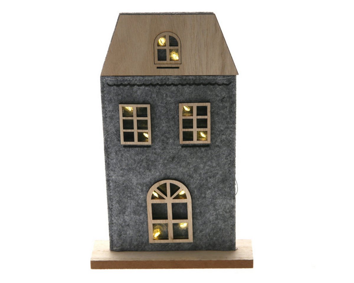 finehomegarden Dekoobjekt Lichterhaus mit LED Filzhaus 15x4cm H24cm grau/natur Filz Weihnachten (1 St), Herbst Dekoration Winter von finehomegarden