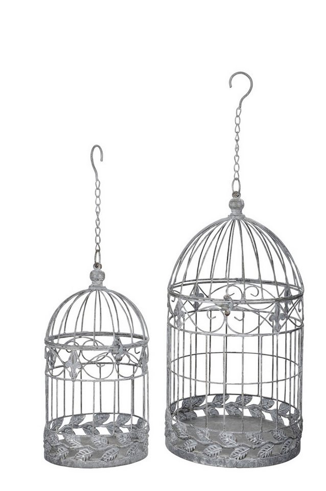 finehomegarden Dekoobjekt Vogelkäfig Pflanz Korb Hänge Blumenkäfig Metall grau 2erSet H39+53cm (2 St), Hängedekoration Dekokäfig / Paket von finehomegarden