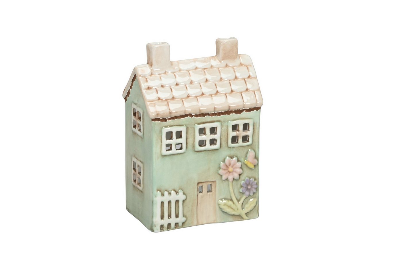 finehomegarden Dekoobjekt Windlicht Haus bunt Teelichhalter 11x7cm H16cm Keramik Lichthaus (1 St), Teelichthaus Lichterhaus Teelichthalter Kerzenhalter von finehomegarden