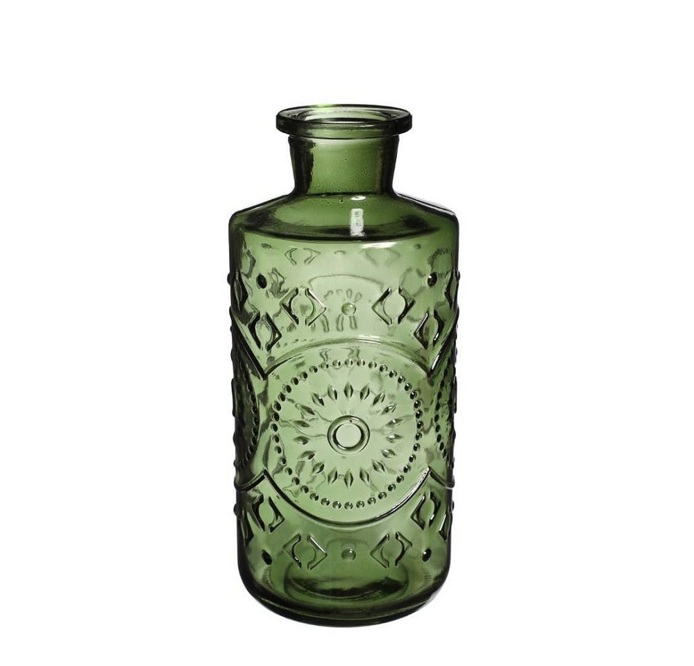 finehomegarden Dekovase 2x Glas Flasche BERLIN Ø9cm H21cm Glasflasche 2erSet dunkelgrün (Set, 2 St., 2 Vasen), Vintage Vase dunkelgrün Glasvase von finehomegarden